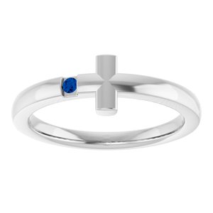 Sterling Silver Youth Imitation Blue Sapphire Sideways Cross Ring
