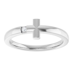 14K White Gold Natural White Sapphire Youth Sideways Cross Ring