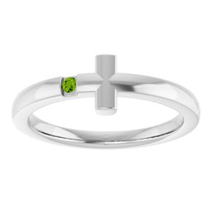 Sterling Silver Youth Imitation Peridot Sideways Cross Ring