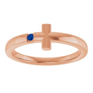 14K Rose Gold Natural Blue Sapphire Youth Sideways Cross Ring