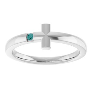 14K White Gold Natural Alexandrite Youth Sideways Cross Ring