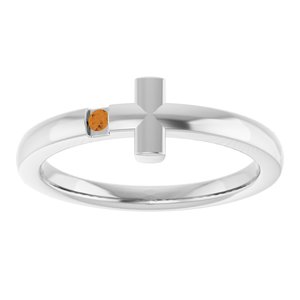 14K White Gold Natural Citrine Youth Sideways Cross Ring