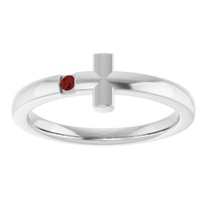 14K White Gold Natural Mozambique Garnet Youth Sideways Cross Ring