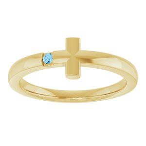14K Yellow Gold Natural Aquamarine Youth Sideways Cross Ring
