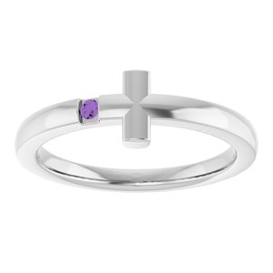 14K White Gold Natural Amethyst Youth Sideways Cross Ring