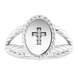 14K White Gold .02 CTW Natural Diamond Cross Ring