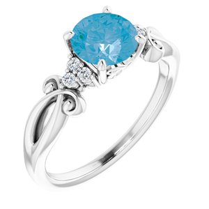 14K White Gold Natural Swiss Blue Topaz & .06 CTW Natural Diamond Ring