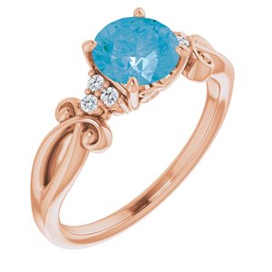 14K Rose Gold Natural Swiss Blue Topaz & .06 CTW Natural Diamond Ring