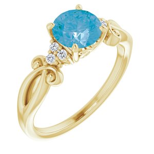 14K Yellow Gold Natural Swiss Blue Topaz & .06 CTW Natural Diamond Ring
