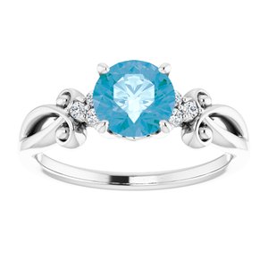 14K White Gold Natural Swiss Blue Topaz & .06 CTW Natural Diamond Ring