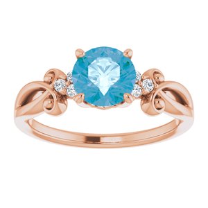 14K Rose Gold Natural Swiss Blue Topaz & .06 CTW Natural Diamond Ring