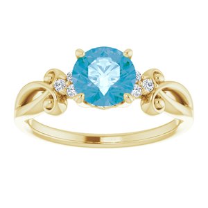 14K Yellow Gold Natural Swiss Blue Topaz & .06 CTW Natural Diamond Ring