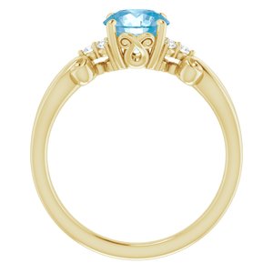 14K Yellow Gold Natural Swiss Blue Topaz & .06 CTW Natural Diamond Ring