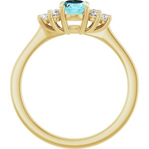 14K Yellow Gold Natural Blue Zircon & 1/5 CTW Natural Diamond Ring