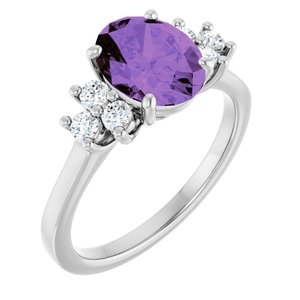 14K White Gold Natural Amethyst & 1/4 CTW Natural Diamond Ring