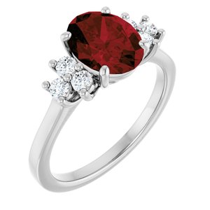 14K White Gold Natural Mozambique Garnet & 1/4 CTW Natural Diamond Ring