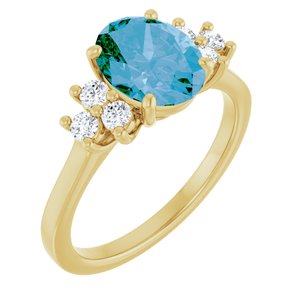 14K Yellow Gold Natural Swiss Blue Topaz & 1/4 CTW Natural Diamond Ring