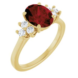 14K Yellow Gold Natural Mozambique Garnet & 1/4 CTW Natural Diamond Ring