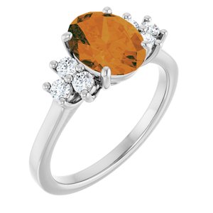 14K White Gold Natural Citrine & 1/4 CTW Natural Diamond Ring