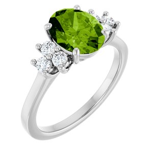 14K White Gold Natural Peridot & 1/4 CTW Natural Diamond Ring