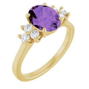14K Yellow Gold Natural Amethyst & 1/4 CTW Natural Diamond Ring