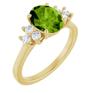 14K Yellow Gold Natural Peridot & 1/4 CTW Natural Diamond Ring