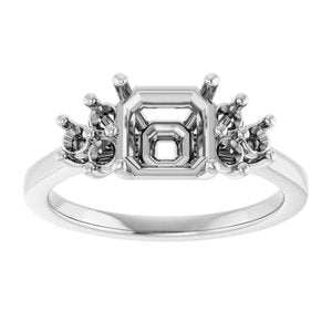 18K White Gold 7x7 mm Asscher Ring Mounting