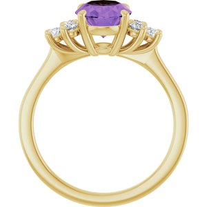14K Yellow Gold Natural Amethyst & 1/4 CTW Natural Diamond Ring