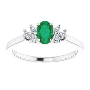 10K White Gold Lab-Grown Emerald and 1/8 CTW Lab-Grown Diamond Ring