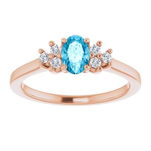 14K Rose Gold Natural Aquqmarine  and 1/8 CTW Lab-Grown Diamond Ring