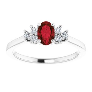 10K White Gold Natural Mozambique Garnet and 1/8 CTW Lab-Grown Diamond Ring
