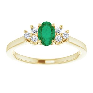 10K Yellow Gold Lab-Grown Emerald and 1/8 CTW Lab-Grown Diamond Ring