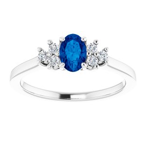 10K White Gold Lab-Grown Blue Sapphire and 1/8 CTW Lab-Grown Diamond Ring