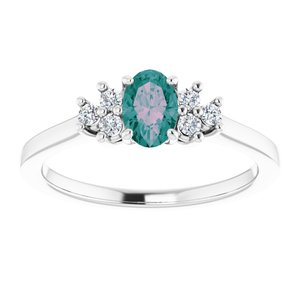 14K White Gold Lab-Grown Alexandrite & 1/8 CTW Natural Diamond Ring