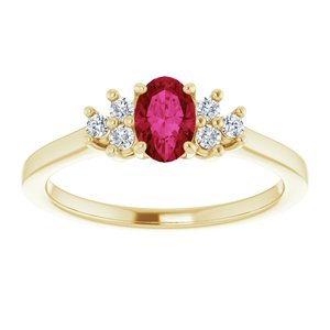 14K Yellow Gold Natural Ruby & 1/8 CTW Natural Diamond Ring