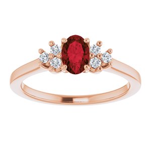 14K Rose Gold Natural Mozambique Garnet and 1/8 CTW Lab-Grown Diamond Ring