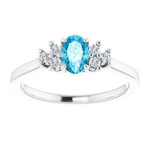 Sterling Silver Natural Aquqmarine  and 1/8 CTW Lab-Grown Diamond Ring
