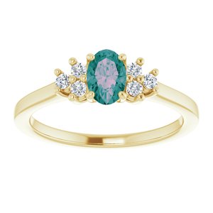 14K Yellow Gold Lab-Grown Alexandrite & 1/8 CTW Natural Diamond Ring