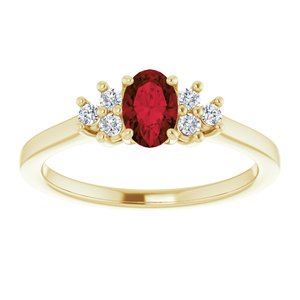 10K Yellow Gold Natural Mozambique Garnet and 1/8 CTW Lab-Grown Diamond Ring