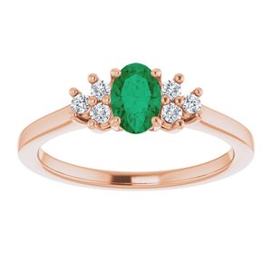 14K Rose Gold Lab-Grown Emerald and 1/8 CTW Lab-Grown Diamond Ring
