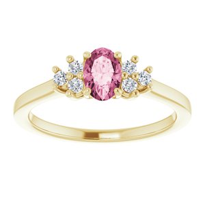 14K Yellow Gold Natural Pink Tourmaline & 1/8 CTW Natural Diamond Ring
