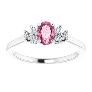 14K White Gold Natural Pink Tourmaline & 1/8 CTW Natural Diamond Ring