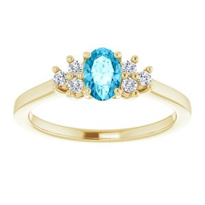 10K Yellow Gold Natural Aquqmarine  and 1/8 CTW Lab-Grown Diamond Ring