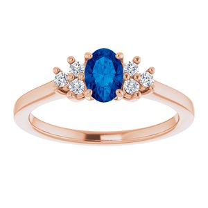 14K Rose Gold Lab-Grown Blue Sapphire and 1/8 CTW Lab-Grown Diamond Ring