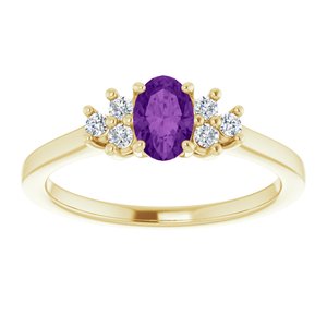 14K Yellow Gold Natural Amethyst and 1/8 CTW Lab-Grown Diamond Ring