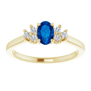 14K Yellow Gold Lab-Grown Blue Sapphire and 1/8 CTW Lab-Grown Diamond Ring