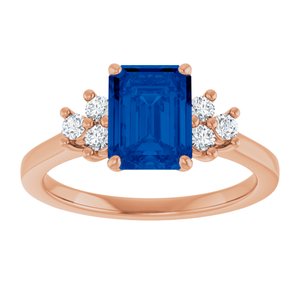 14K Rose Gold Lab-Grown Blue Sapphire and 1/6 CTW Lab-Grown Diamond Ring