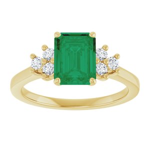14K Yellow Gold Lab-Grown Emerald and 1/6 CTW Lab-Grown Diamond Ring