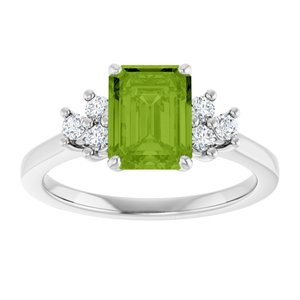 14K White Gold Natural Peridot  and 1/6 CTW Lab-Grown Diamond Ring