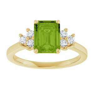 14K Yellow Gold Natural Peridot  and 1/6 CTW Lab-Grown Diamond Ring